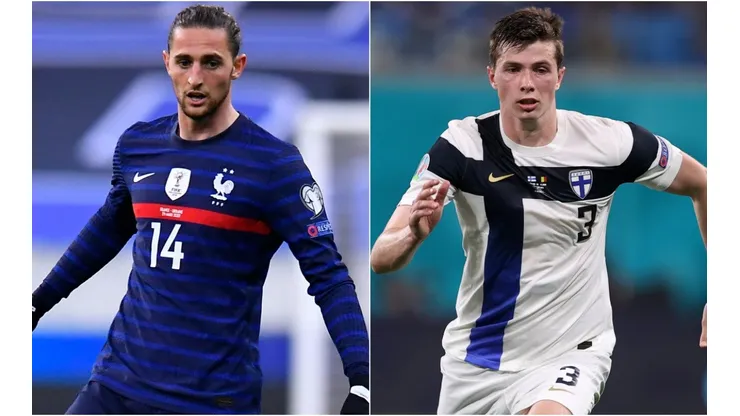 Adrien Rabiot of France (left) and Daniel O'Shaughnessy of Finland (right). (Getty)
