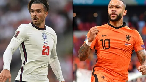 Jack Grealish of England (left) and Memphis Depay of Netherlands (right). (Getty)