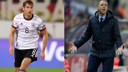 Leon Goretzka of Germany (left) and Joaquin Caparros, Head Coach of Armenia (right) (Getty)