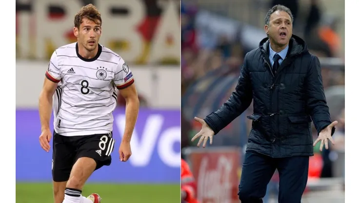 Leon Goretzka of Germany (left) and Joaquin Caparros, Head Coach of Armenia (right) (Getty)
