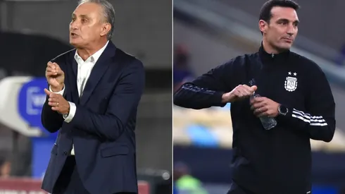 Brazil coach Tite (left) and Argentina manager Lionel Scaloni. (Getty)