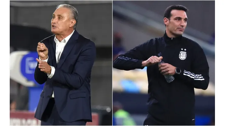 Brazil coach Tite (left) and Argentina manager Lionel Scaloni. (Getty)