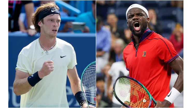 Andrey Rublev of Russia (left) and Frances Tiafoe of the United States (right). (Getty)