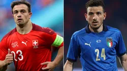 Xherdan Shaqiri of Switzerland (left) and Alessandro Florenzi of Italy (right). (Getty)