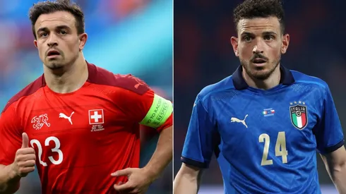 Xherdan Shaqiri of Switzerland (left) and Alessandro Florenzi of Italy (right). (Getty)