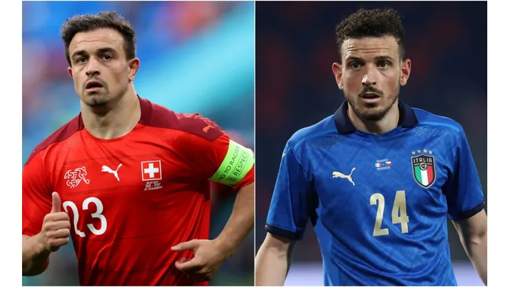 Xherdan Shaqiri of Switzerland (left) and Alessandro Florenzi of Italy (right). (Getty)