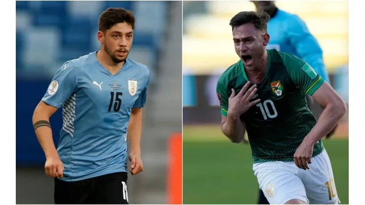 Federico Valverde of Uruguay (left) and Fernando Saucedo of Bolivia. (Getty)
