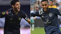Carlos Vela of LAFC (left) and Amadou Dia of Sporting Kansas City (right). (Getty)