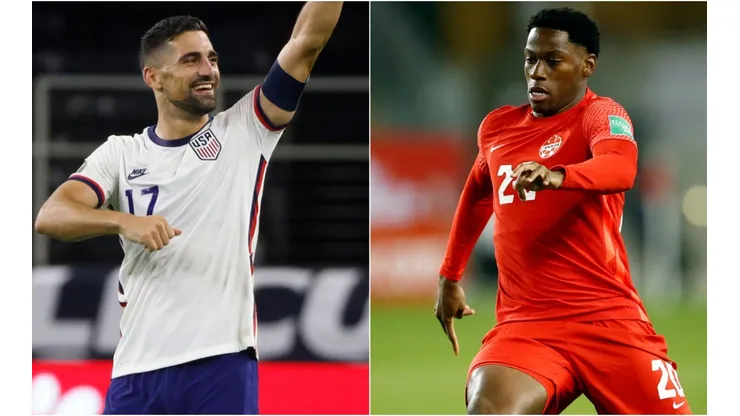 Sebastian Lletget of the United States (left) and Jonathan David of Canada (right). (Getty)