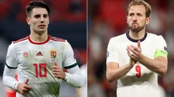 Dominik Szoboszlai of Hungary (left) and Harry Kane of England (right). (Getty)