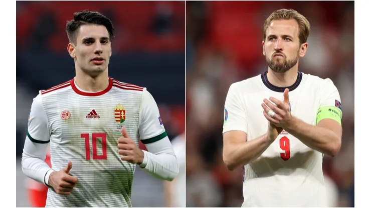 Dominik Szoboszlai of Hungary (left) and Harry Kane of England (right). (Getty)