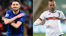 Jorginho of Italy (left) and Petar Zanev of Bulgaria (right). (Getty)