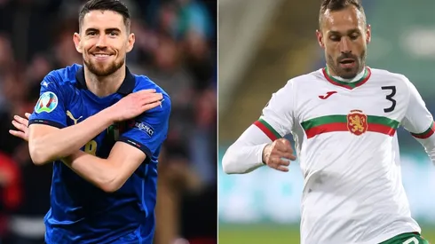 Jorginho of Italy (left) and Petar Zanev of Bulgaria (right). (Getty)