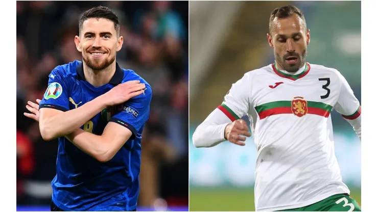 Jorginho of Italy (left) and Petar Zanev of Bulgaria (right). (Getty)
