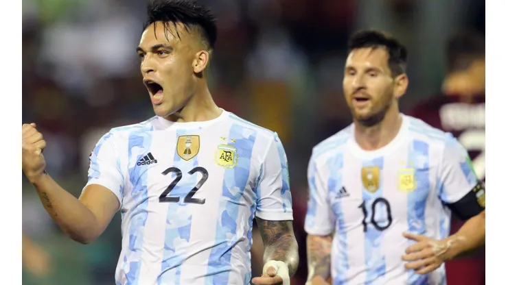 Argentina's Lautaro Martinez celebrates after scoring against Venezuela (Getty).