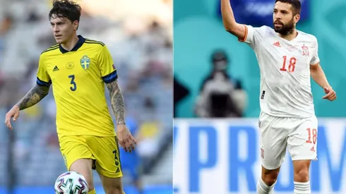 Victor Lindelof of Sweden (left) and Jordi Alba of Spain (right) (Getty)