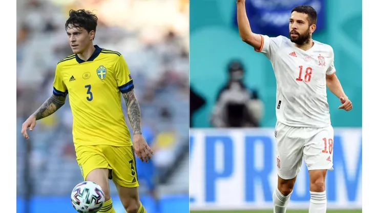 Victor Lindelof of Sweden (left) and Jordi Alba of Spain (right) (Getty)