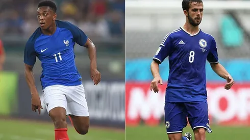 Anthony Martial of France (left) and Miralem Pjanic of Bosnia and Herzegovina (right) (Getty)