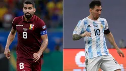 Tomas Rincon of Venezuela (left) and Lionel Messi of Argentina (Getty).
