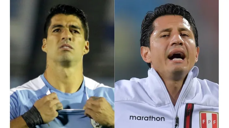 Luis Suarez of Uruguay (left) and Gianluca Lapadula of Peru (right) (Getty)