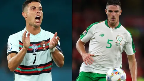 Cristiano Ronaldo of Portugal (left) and Ciaran Clark of Ireland (right) (Getty)