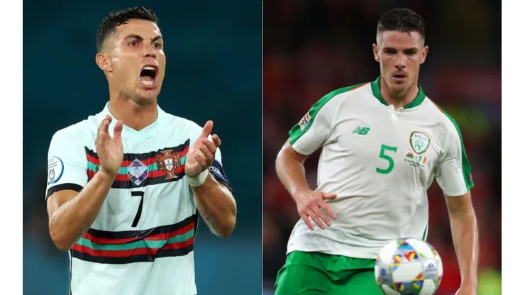 Cristiano Ronaldo of Portugal (left) and Ciaran Clark of Ireland (right) (Getty)