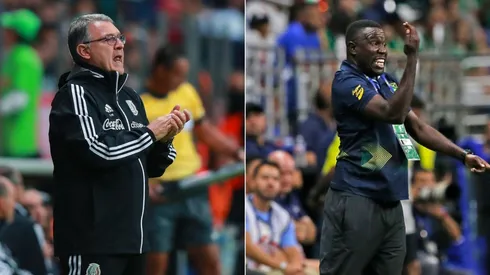 Mexico's head coach Tata Martino (left) and Theodoro Whitmore of Jamaica (Getty).