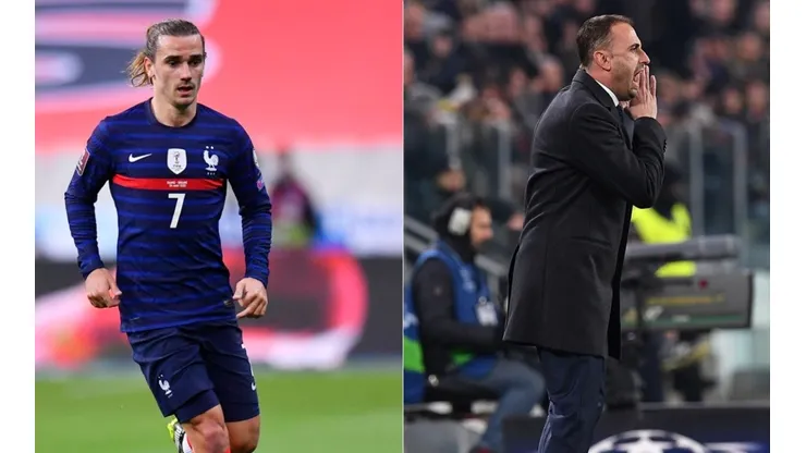 Antoine Griezmann of France (left) and Ivaylo Petev head coach of Bosnia and Herzegovina (right) (Getty)