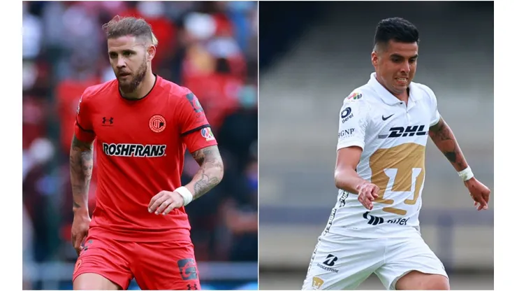 Miguel Barbiere of Toluca (left) and Leonel Lopez of Pumas UNAM (Getty).