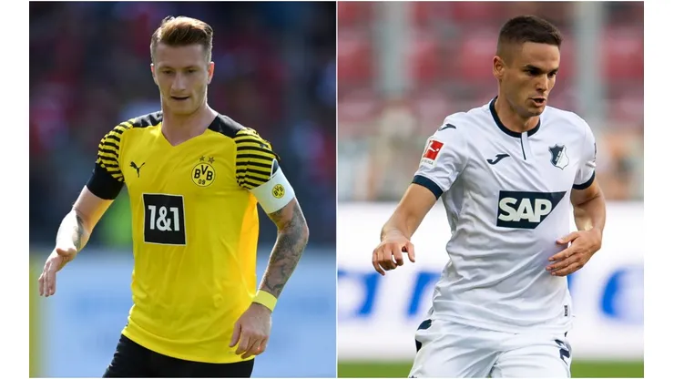 Borussia Dortmund captain Marco Reus (left) and Mijat Gacinovic of Hoffenheim. (Getty)