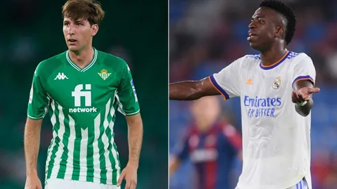 Juan Miranda of Betis (left) and Vinicius Junior of Real Madrid. (Getty)