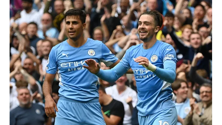 Rodri (left) and Jack Grealish are some of the stellar names in Man City roster for the 2021-2022 season. (Getty)