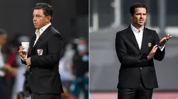 River Plate boss Marcelo Gallardo (left) and Aldosivi coach Fernando Gago. (Getty)