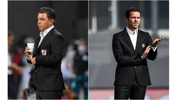River Plate boss Marcelo Gallardo (left) and Aldosivi coach Fernando Gago. (Getty)
