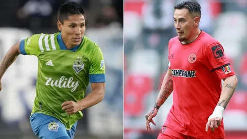 Raul Ruidiaz of Seattle Sounders FC (left) and Rubens Sambueza of Deportivo Toluca F.C. (Getty).