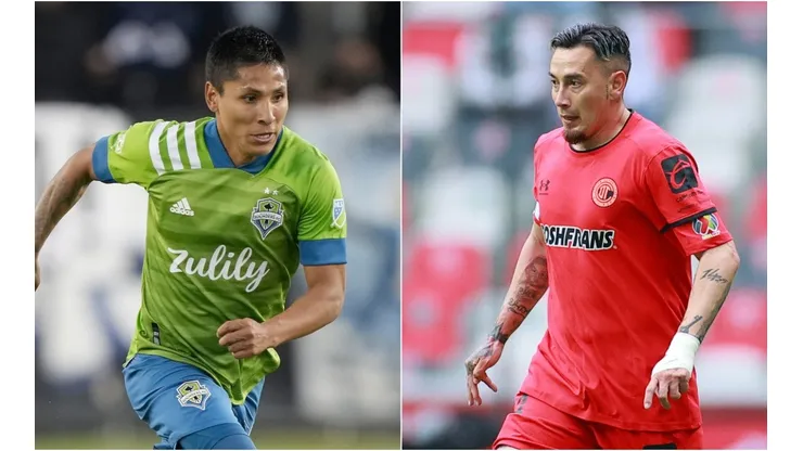 Raul Ruidiaz of Seattle Sounders FC (left) and Rubens Sambueza of Deportivo Toluca F.C. (Getty).