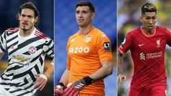 Edinson Cavani (left), Emiliano Martínez, and Roberto Firmino are some of the Premier League players who won't be released for the international break. (Getty)