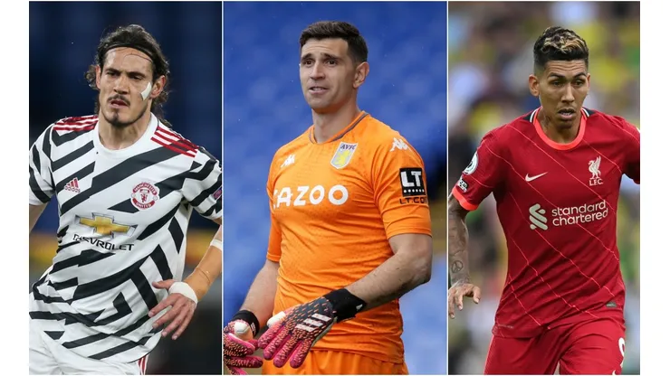Edinson Cavani (left), Emiliano Martínez, and Roberto Firmino are some of the Premier League players who won't be released for the international break. (Getty)