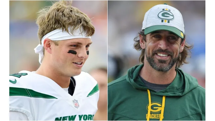 Zach Wilson of the New York Jets got praise from Packers' legend Aaron Rodgers. (Getty)