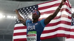 David Brown celebrating his win in 100m at 2016 Rio Paralympic Games. (Getty)