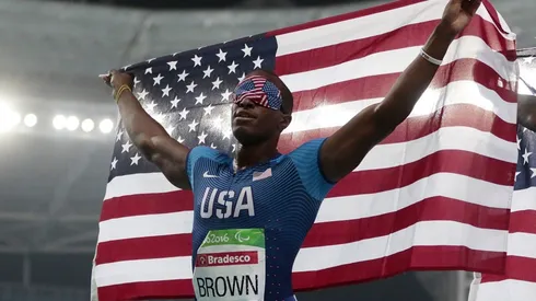 David Brown celebrating his win in 100m at 2016 Rio Paralympic Games. (Getty)