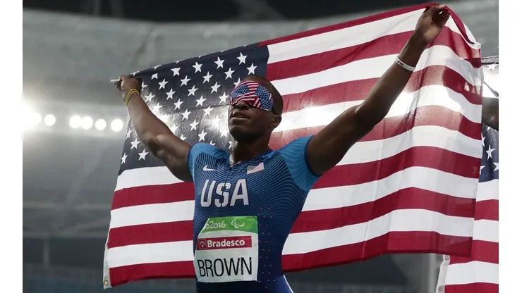 David Brown celebrating his win in 100m at 2016 Rio Paralympic Games. (Getty)