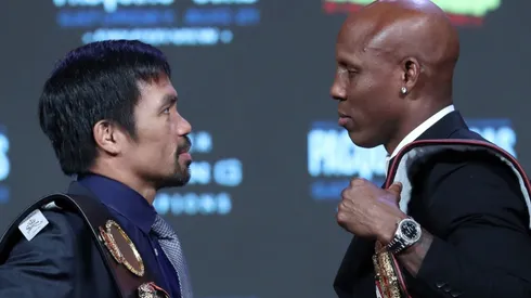 Manny Pacquiao (left) and Yordenis Ugas will fight with the WBA welterweight belt on the line. (Getty)