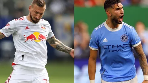 Daniel Royer of New York Red Bulls (left) and Valentin Castellanos of New York City FC (right) (Getty).