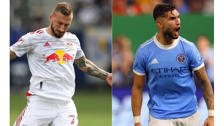 Daniel Royer of New York Red Bulls (left) and Valentin Castellanos of New York City FC (right) (Getty).