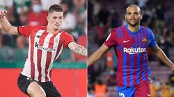 Ohian Sancet of Athletic Club (left) and Martin Braithwaite of Barcelona. (Getty)