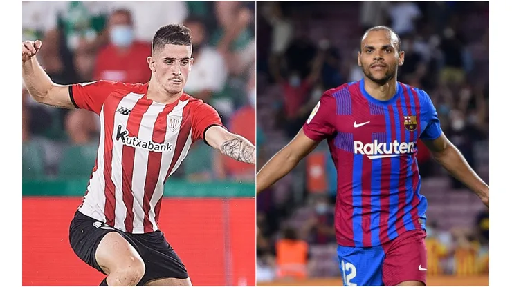 Ohian Sancet of Athletic Club (left) and Martin Braithwaite of Barcelona. (Getty)
