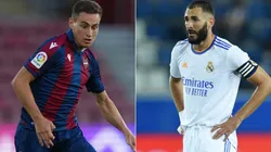 Jorge de Frutos of Levante (left) and Karim Benzema (Getty).