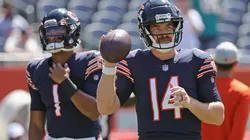 Chicago Bears #14 Andy Dalton and #1 Justin Fields will battle for the starting QB role. (Getty)
