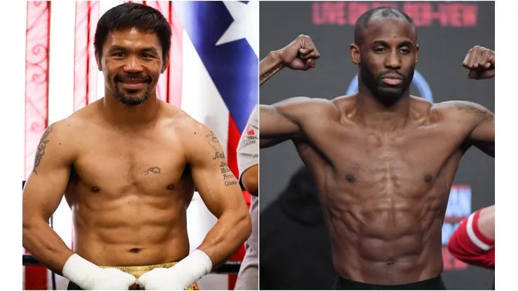 Manny Pacquiao of Philippines (left) and Yordenis Ugas of Cuba (Getty).